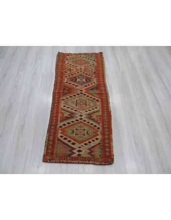 Vintage Embroidered Small Kilim Rug