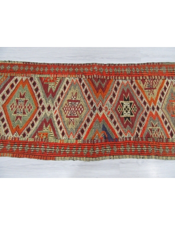 Vintage Embroidered Small Kilim Rug