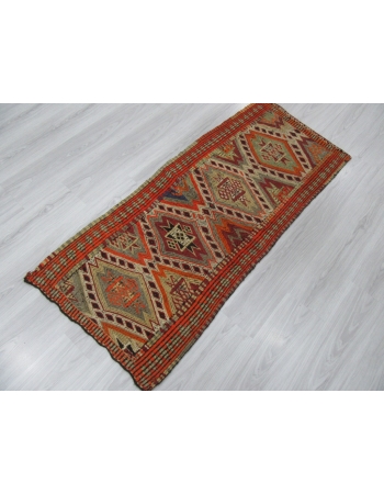 Vintage Embroidered Small Kilim Rug