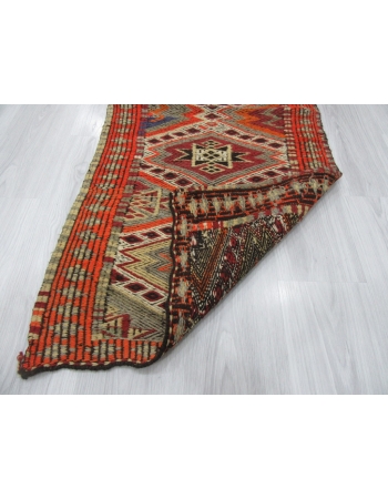 Vintage Embroidered Small Kilim Rug