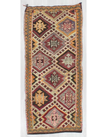 Small Vintage Embroidered Kilim Rug