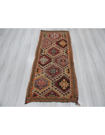 Small Vintage Embroidered Kilim Rug