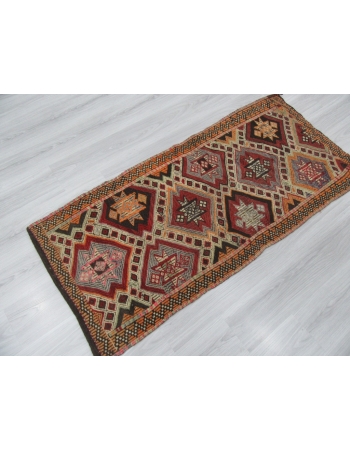 Small Vintage Embroidered Kilim Rug