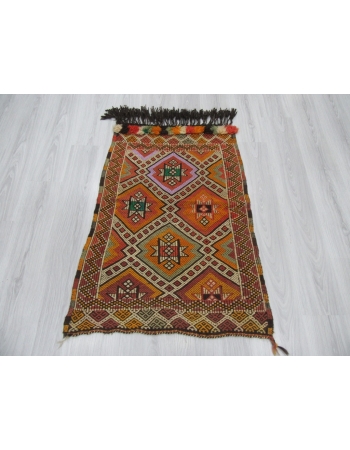 Decorative Small Vintage Embroidered Kilim