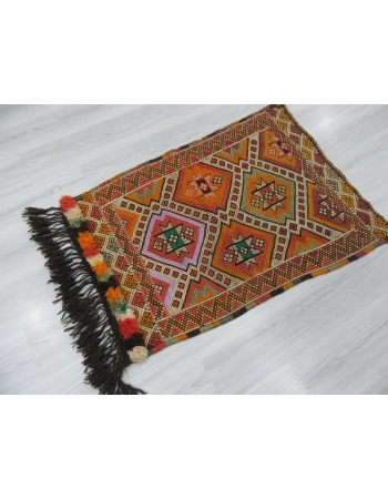 Decorative Small Vintage Embroidered Kilim