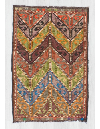 Decorative Small Vintage Embroidered Kilim
