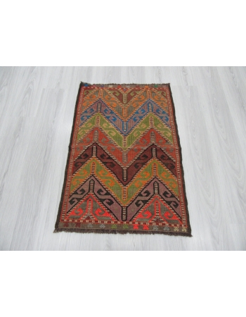 Decorative Small Vintage Embroidered Kilim