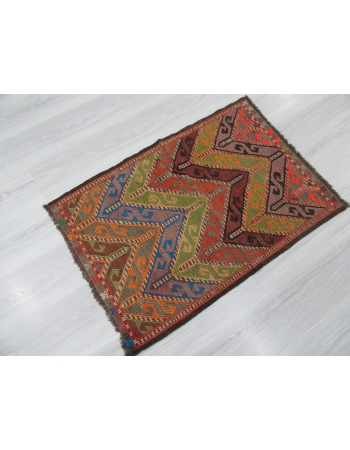 Decorative Small Vintage Embroidered Kilim