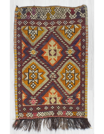 Vintage Embroidered Small Kilim Rug