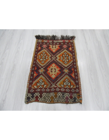 Vintage Embroidered Small Kilim Rug