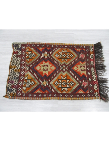 Vintage Embroidered Small Kilim Rug