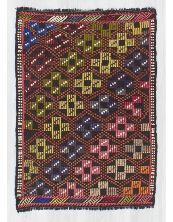 Decorative Small Vintage Embroidered Kilim