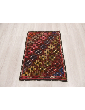 Decorative Small Vintage Embroidered Kilim