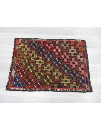 Decorative Small Vintage Embroidered Kilim