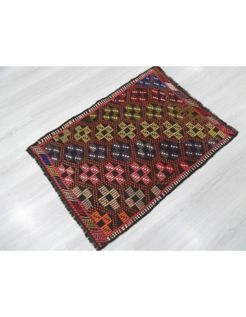 Decorative Small Vintage Embroidered Kilim