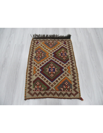 Vintage Embroidered Small Kilim Rug