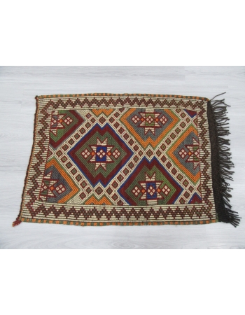 Vintage Embroidered Small Kilim Rug