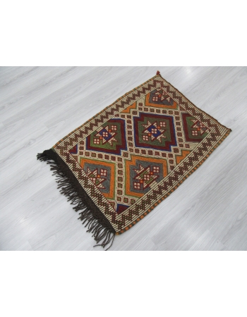 Vintage Embroidered Small Kilim Rug