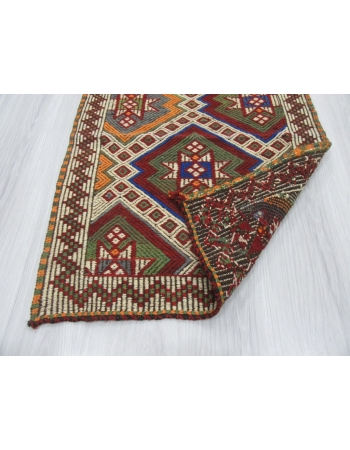 Vintage Embroidered Small Kilim Rug