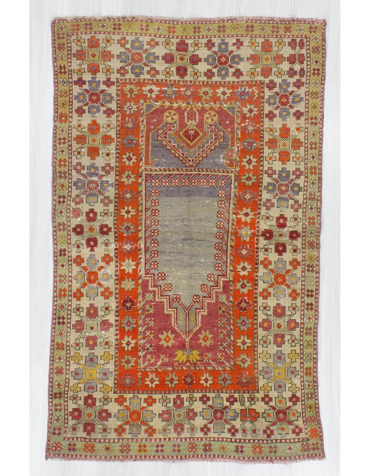 Vintage Worn Decorative Turkish Prayer Rug