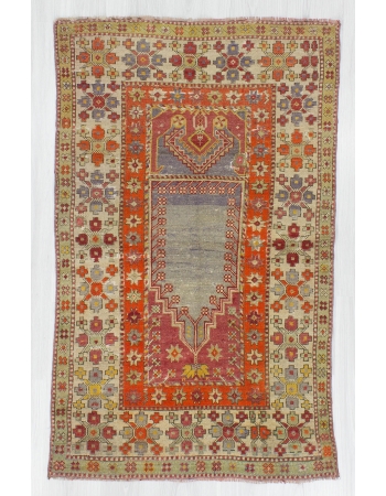 Vintage Worn Decorative Turkish Prayer Rug