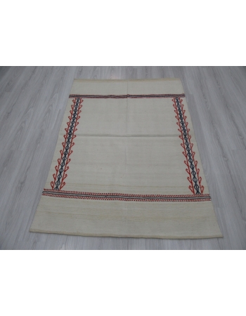 Vintage Embroidered Decorative Cotton Kilim Rug