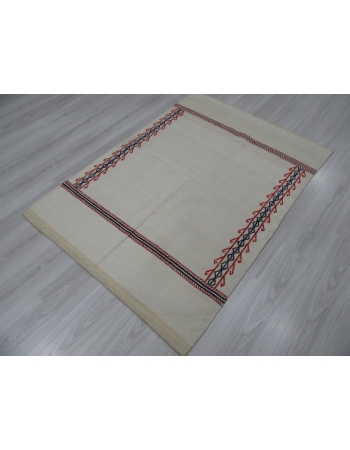 Vintage Embroidered Decorative Cotton Kilim Rug