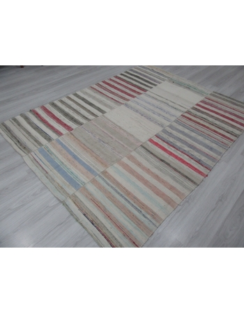 Vintage Striped Unique Turkish Rag Rug