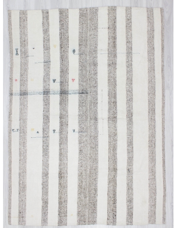 Vintage Gray White Striped Kilim Rug