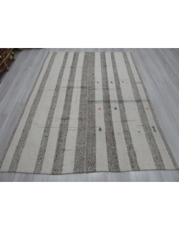 Vintage Gray White Striped Kilim Rug