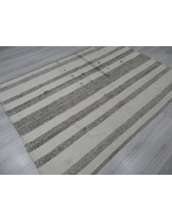 Vintage Gray White Striped Kilim Rug