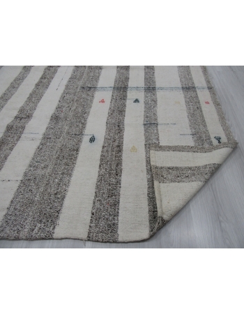 Vintage Gray White Striped Kilim Rug