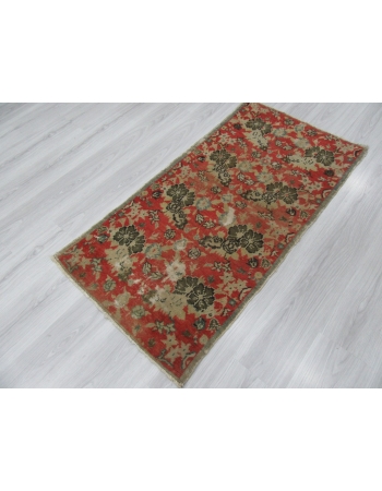 Vintage Distressed Small Floral Turkish Rug