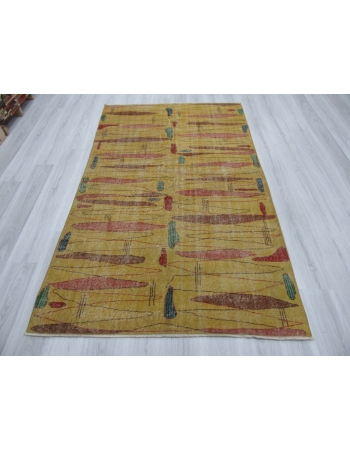 Vintage Yellow Turkish Art Deco Rug