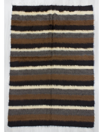 Decorative Brown White Black Striped Blanket Kilim Rug