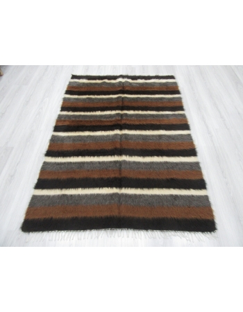 Decorative Brown White Black Striped Blanket Kilim Rug