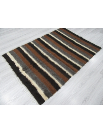 Decorative Brown White Black Striped Blanket Kilim Rug