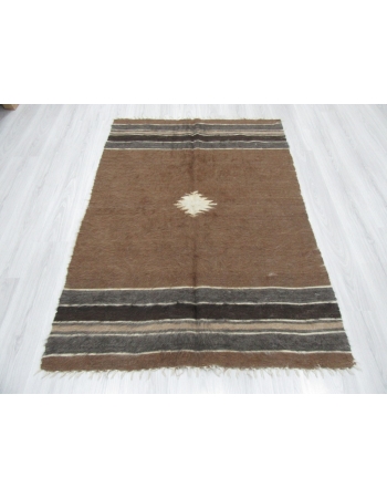 Vintage Decorative Brown Turkish Blanket Kilim Rug