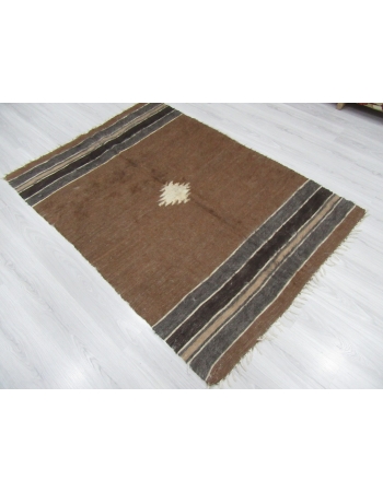 Vintage Decorative Brown Turkish Blanket Kilim Rug