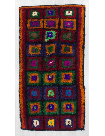 Colorful Vintage Turkish Shaggy Tulu Rug