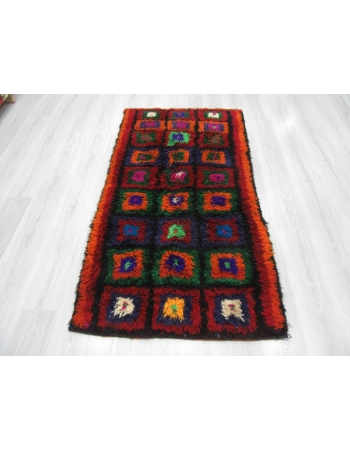 Colorful Vintage Turkish Shaggy Tulu Rug