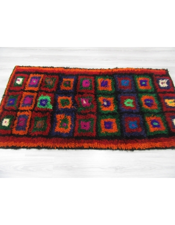 Colorful Vintage Turkish Shaggy Tulu Rug