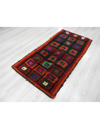 Colorful Vintage Turkish Shaggy Tulu Rug