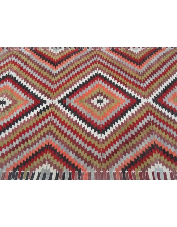 Vintage Colorful ZigZag Designed Turkish Kilim Rug