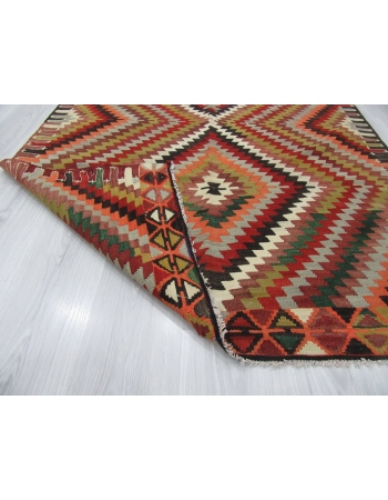 Vintage Colorful ZigZag Designed Turkish Kilim Rug