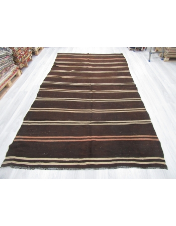 Striped Vintage Dark Brown Kilim Rug