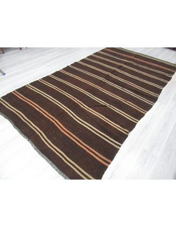 Striped Vintage Dark Brown Kilim Rug