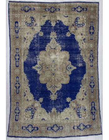 Navy Blue / Beige Vintage Distressed Oushak Rug