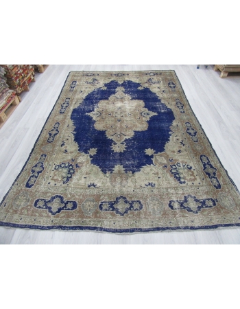 Navy Blue / Beige Vintage Distressed Oushak Rug