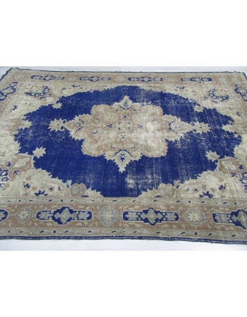 Navy Blue / Beige Vintage Distressed Oushak Rug